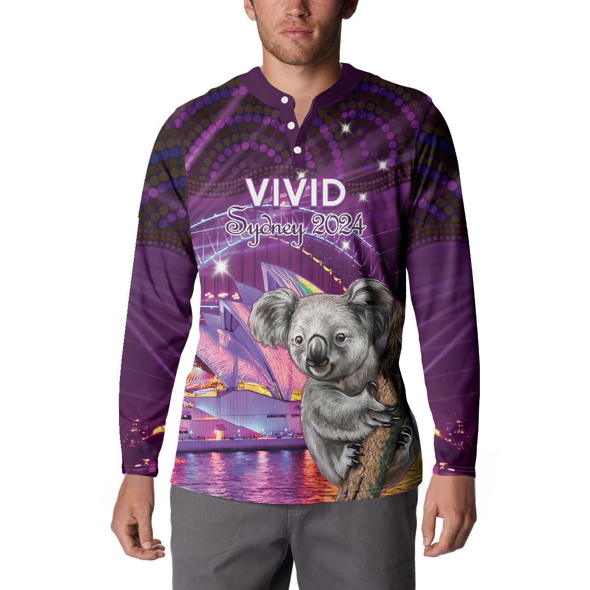 Vivid Sydney Australia Button Sweatshirt Humanity Aussie Koala Fanciful Light