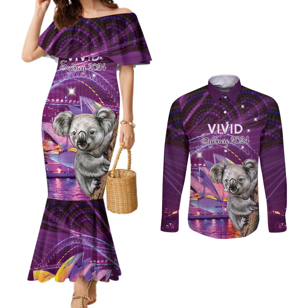 Vivid Sydney Australia Couples Matching Mermaid Dress and Long Sleeve Button Shirt Humanity Aussie Koala Fanciful Light