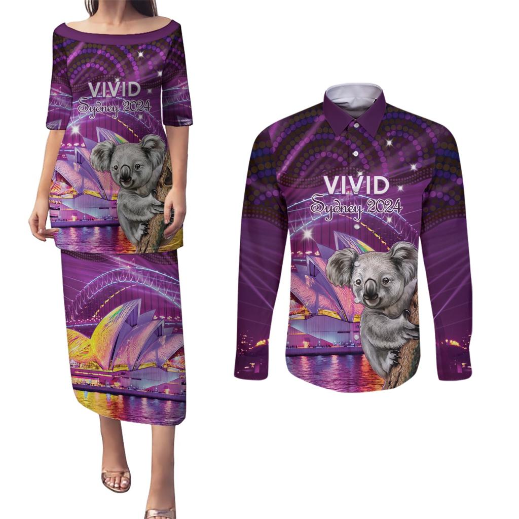 Vivid Sydney Australia Couples Matching Puletasi and Long Sleeve Button Shirt Humanity Aussie Koala Fanciful Light