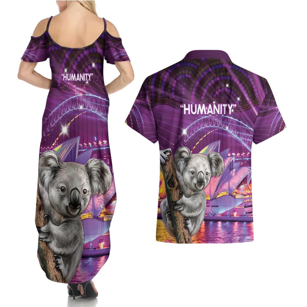 Vivid Sydney Australia Couples Matching Summer Maxi Dress and Hawaiian Shirt Humanity Aussie Koala Fanciful Light