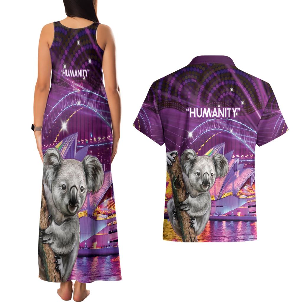 Vivid Sydney Australia Couples Matching Tank Maxi Dress and Hawaiian Shirt Humanity Aussie Koala Fanciful Light