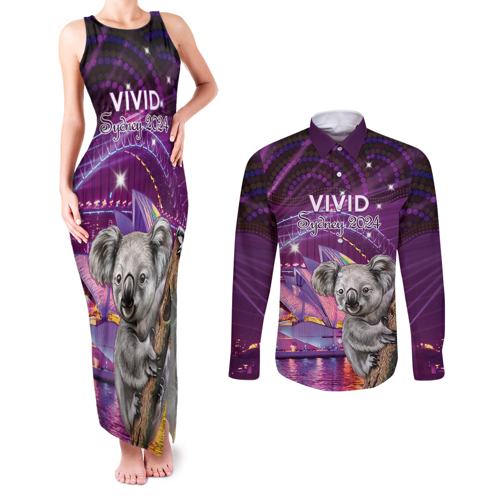 Vivid Sydney Australia Couples Matching Tank Maxi Dress and Long Sleeve Button Shirt Humanity Aussie Koala Fanciful Light