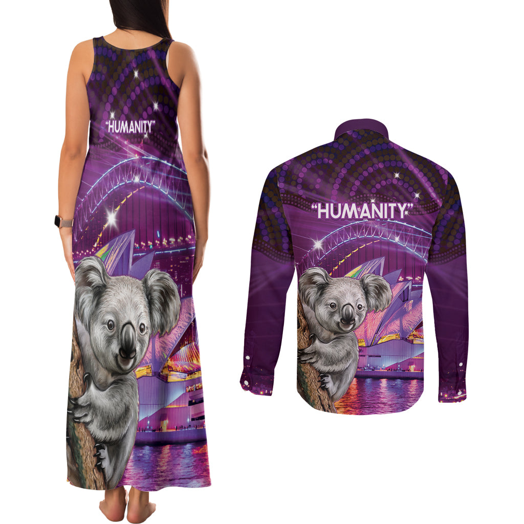 Vivid Sydney Australia Couples Matching Tank Maxi Dress and Long Sleeve Button Shirt Humanity Aussie Koala Fanciful Light