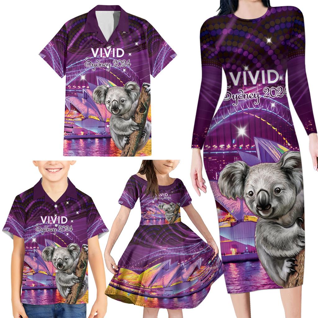 Vivid Sydney Australia Family Matching Long Sleeve Bodycon Dress and Hawaiian Shirt Humanity Aussie Koala Fanciful Light