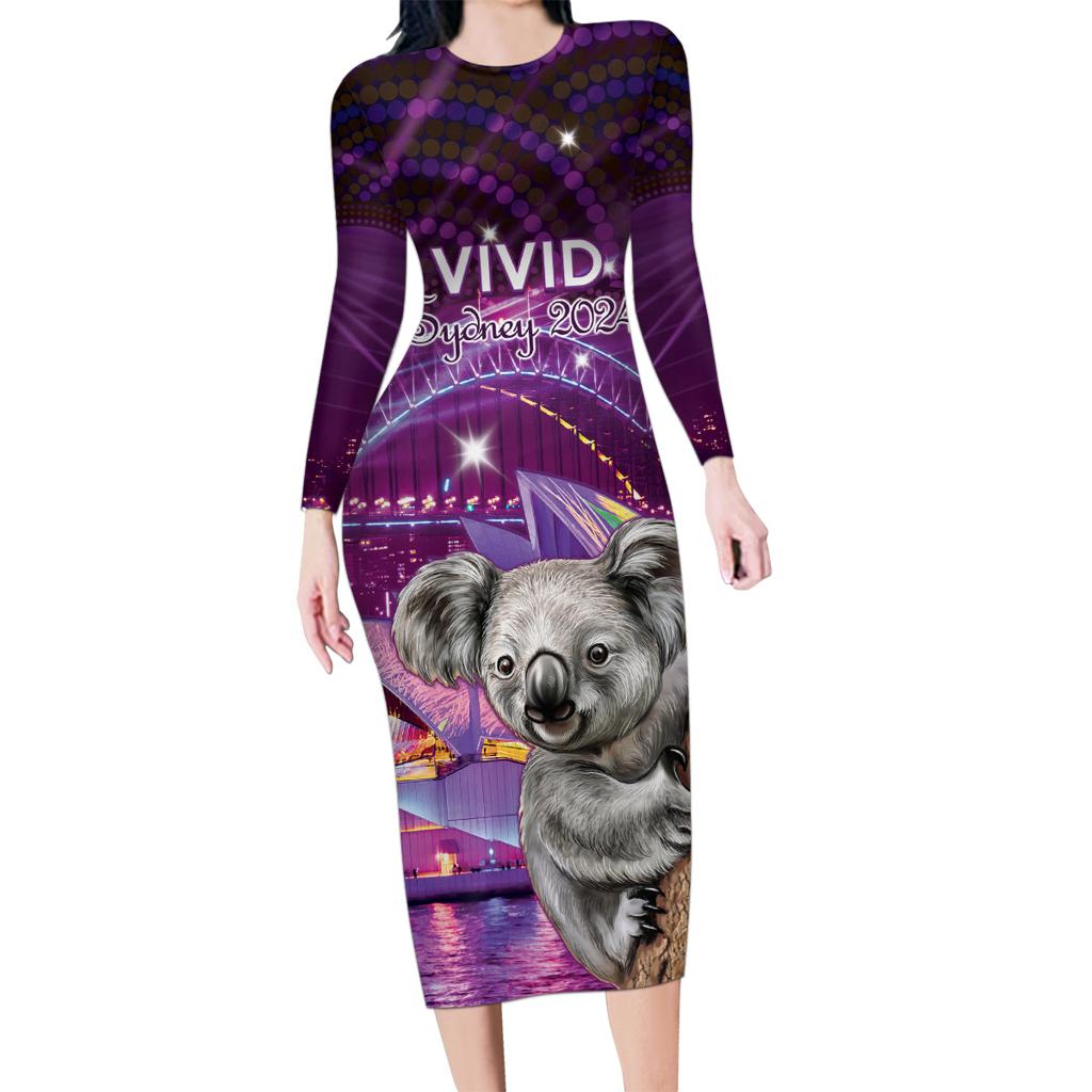 Vivid Sydney Australia Family Matching Long Sleeve Bodycon Dress and Hawaiian Shirt Humanity Aussie Koala Fanciful Light