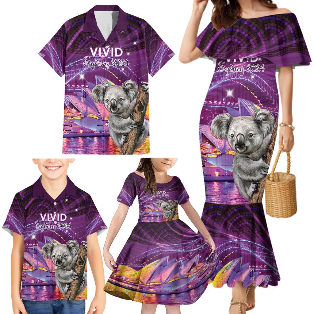 Vivid Sydney Australia Family Matching Mermaid Dress and Hawaiian Shirt Humanity Aussie Koala Fanciful Light