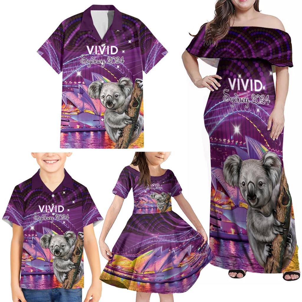 Vivid Sydney Australia Family Matching Off Shoulder Maxi Dress and Hawaiian Shirt Humanity Aussie Koala Fanciful Light