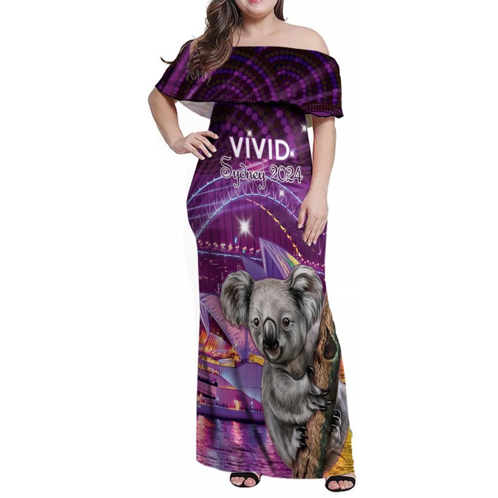 Vivid Sydney Australia Family Matching Off Shoulder Maxi Dress and Hawaiian Shirt Humanity Aussie Koala Fanciful Light