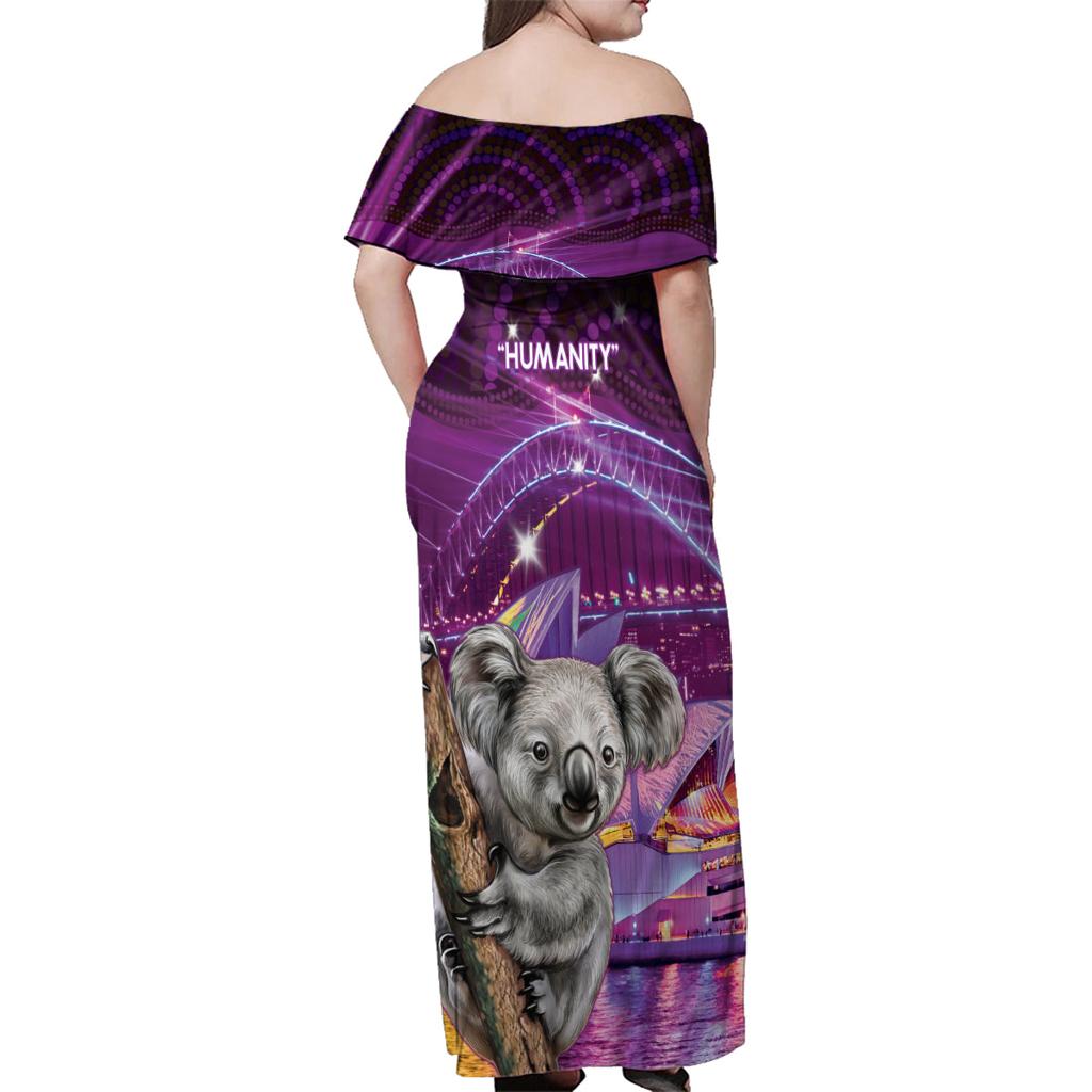 Vivid Sydney Australia Family Matching Off Shoulder Maxi Dress and Hawaiian Shirt Humanity Aussie Koala Fanciful Light