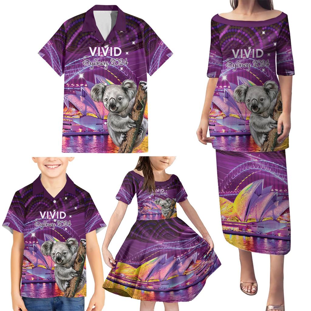 Vivid Sydney Australia Family Matching Puletasi and Hawaiian Shirt Humanity Aussie Koala Fanciful Light