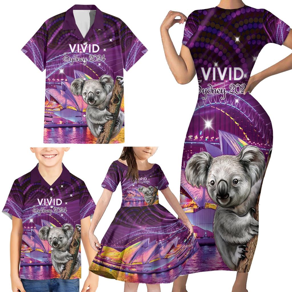 Vivid Sydney Australia Family Matching Short Sleeve Bodycon Dress and Hawaiian Shirt Humanity Aussie Koala Fanciful Light