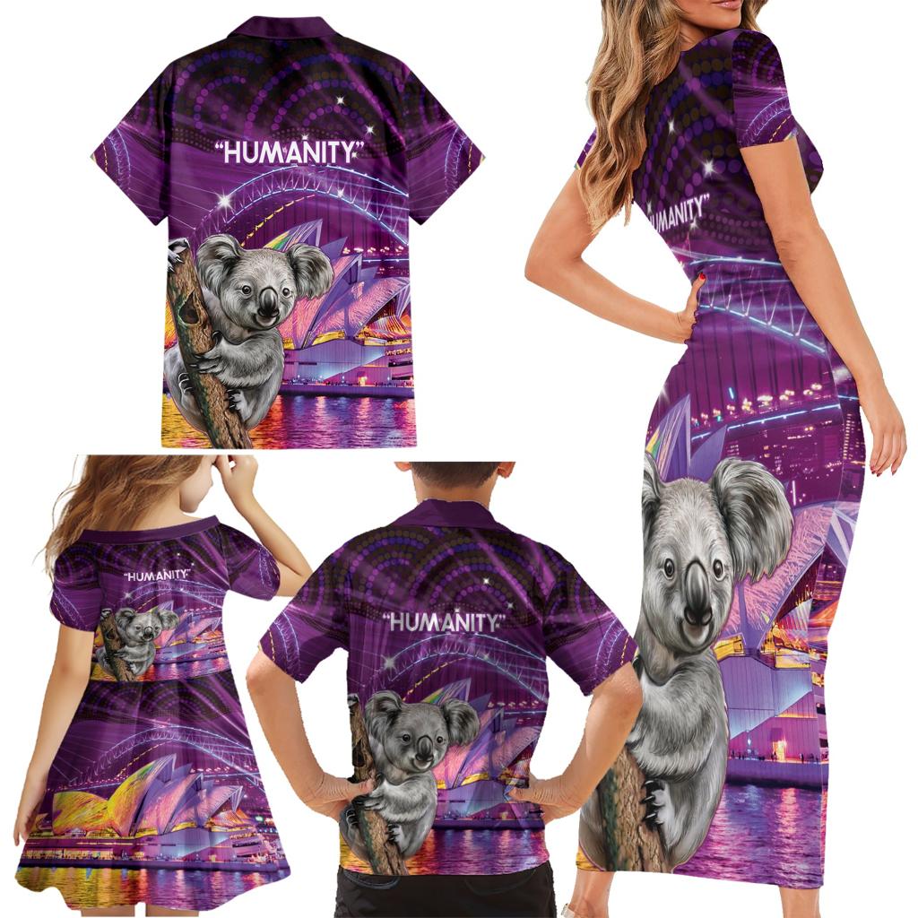 Vivid Sydney Australia Family Matching Short Sleeve Bodycon Dress and Hawaiian Shirt Humanity Aussie Koala Fanciful Light