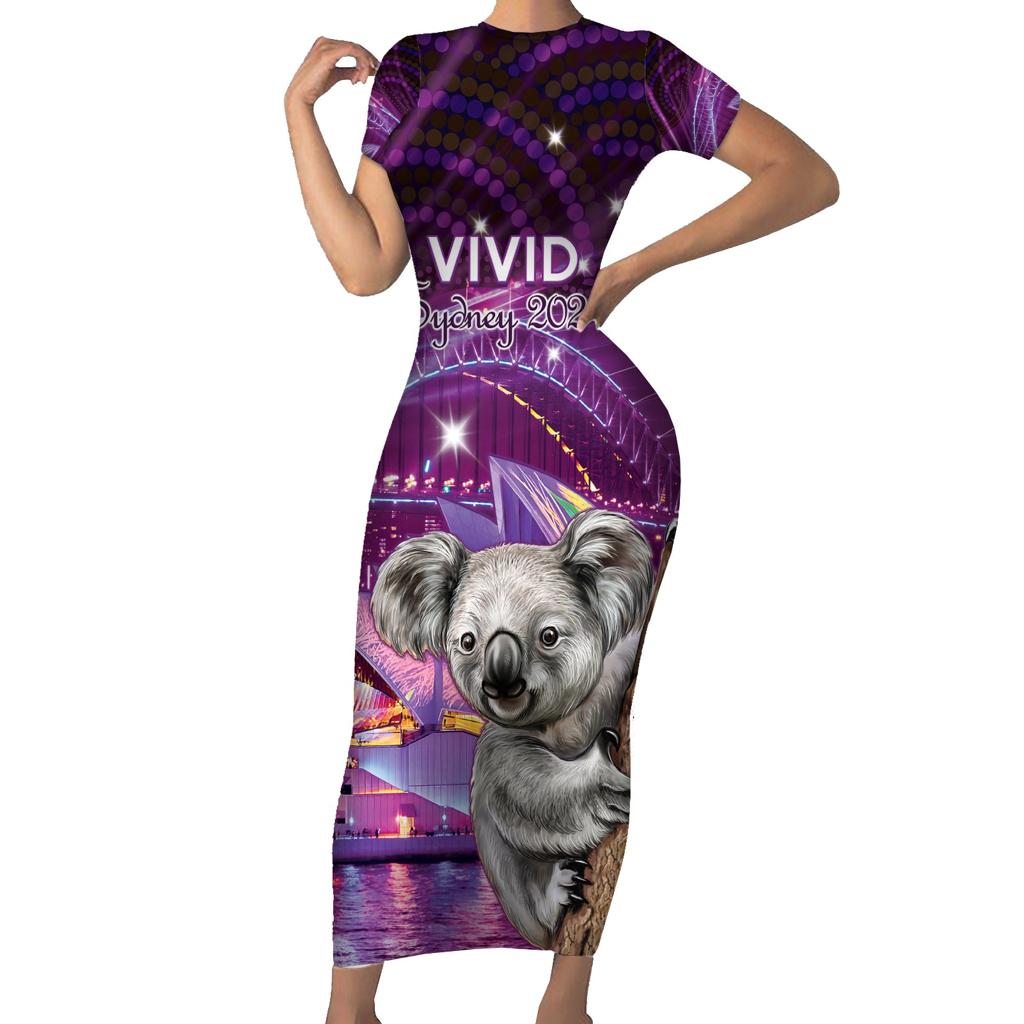 Vivid Sydney Australia Family Matching Short Sleeve Bodycon Dress and Hawaiian Shirt Humanity Aussie Koala Fanciful Light