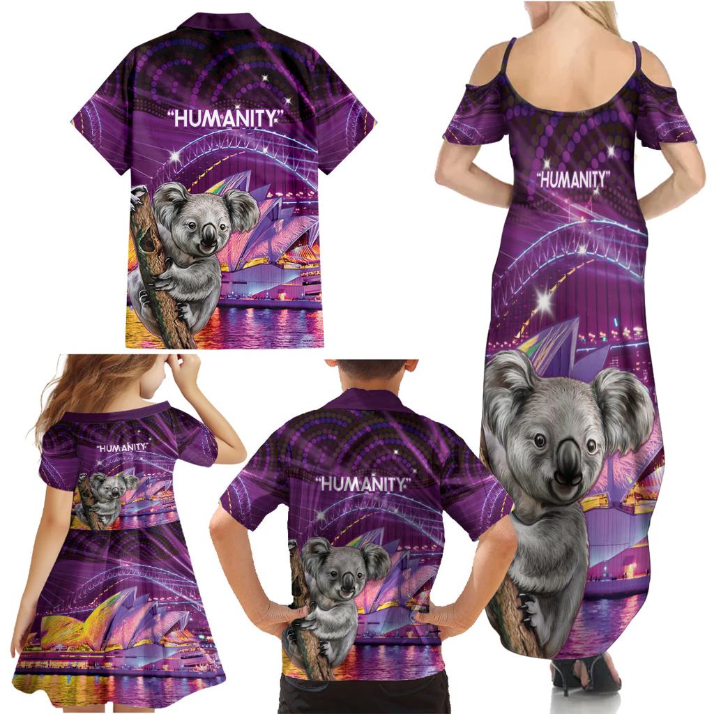 Vivid Sydney Australia Family Matching Summer Maxi Dress and Hawaiian Shirt Humanity Aussie Koala Fanciful Light