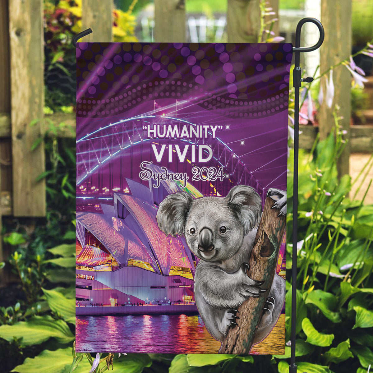 Vivid Sydney Australia Garden Flag Humanity Aussie Koala Fanciful Light