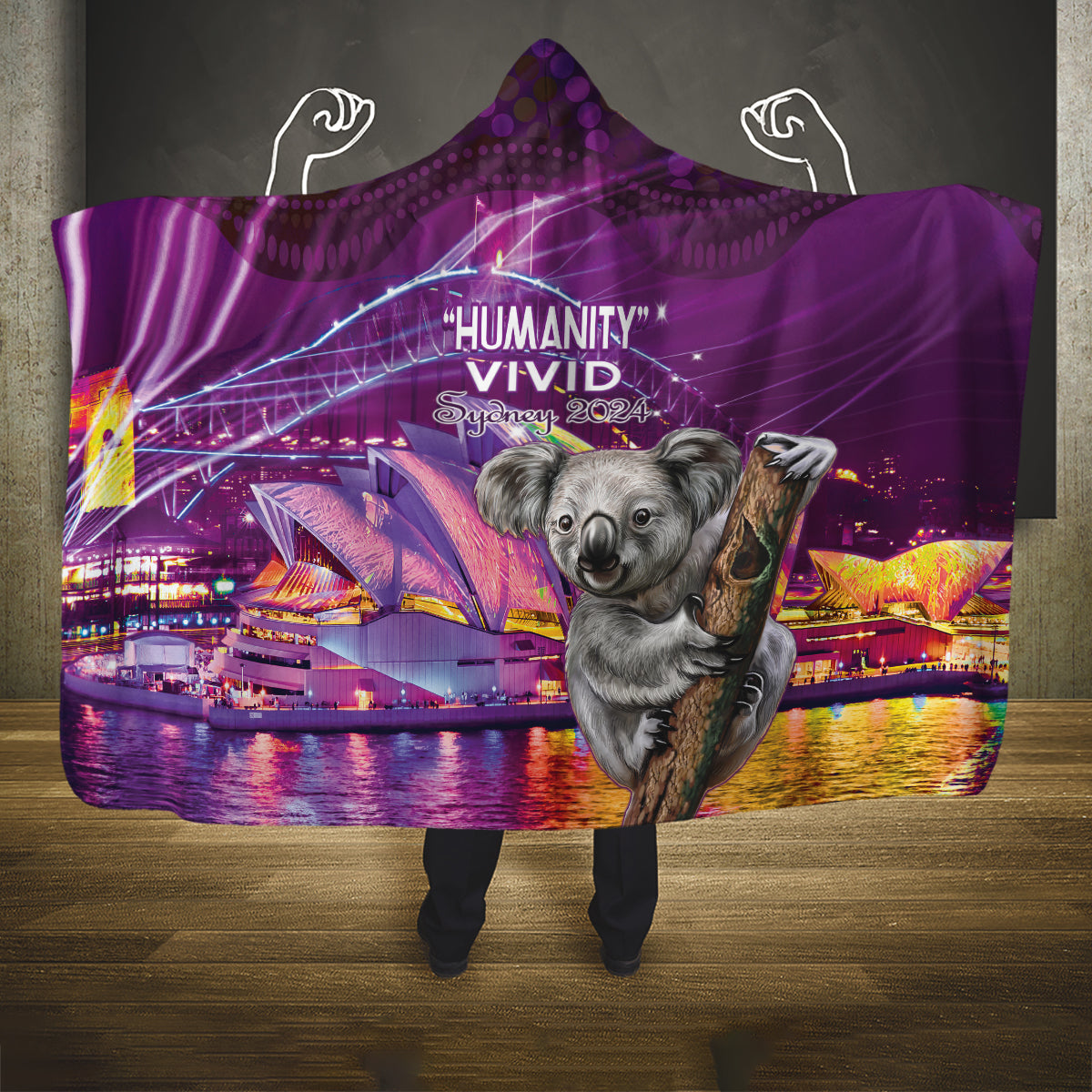 Vivid Sydney Australia Hooded Blanket Humanity Aussie Koala Fanciful Light