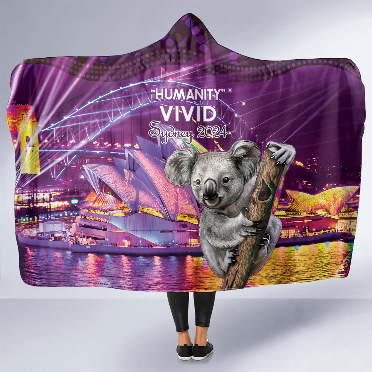 Vivid Sydney Australia Hooded Blanket Humanity Aussie Koala Fanciful Light