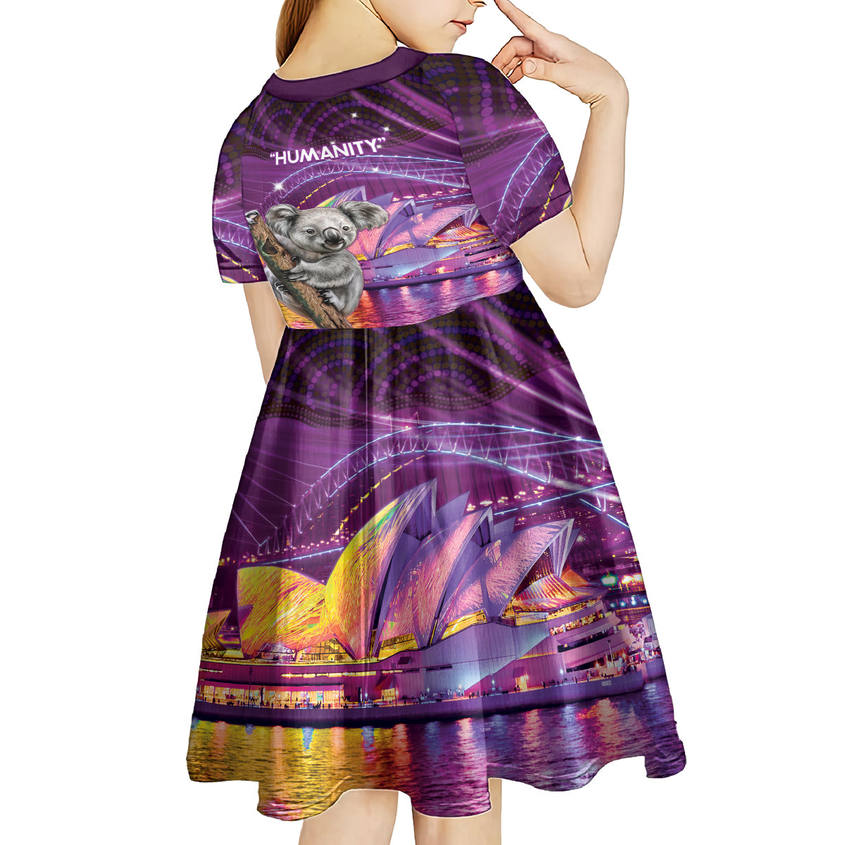 Vivid Sydney Australia Kid Short Sleeve Dress Humanity Aussie Koala Fanciful Light