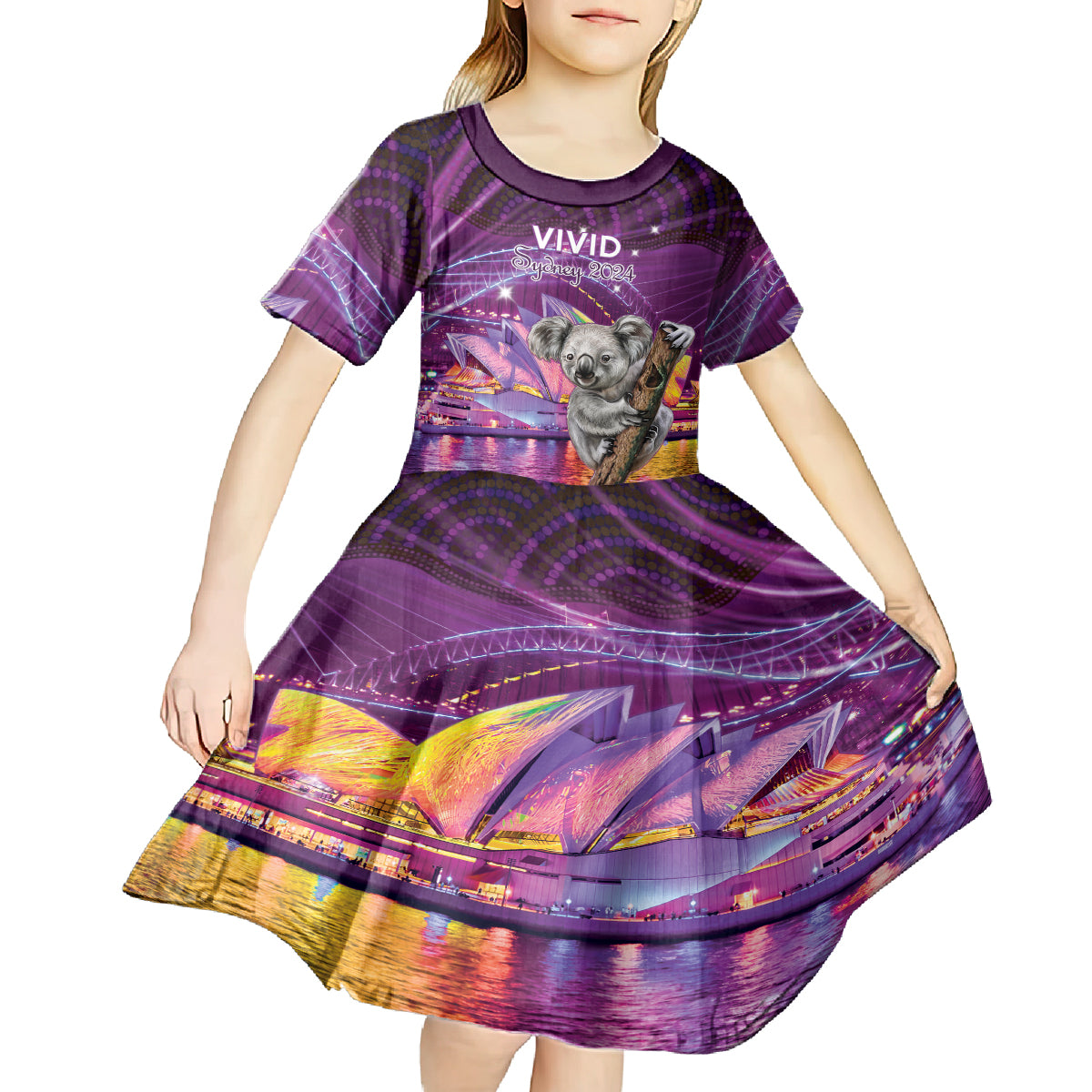 Vivid Sydney Australia Kid Short Sleeve Dress Humanity Aussie Koala Fanciful Light