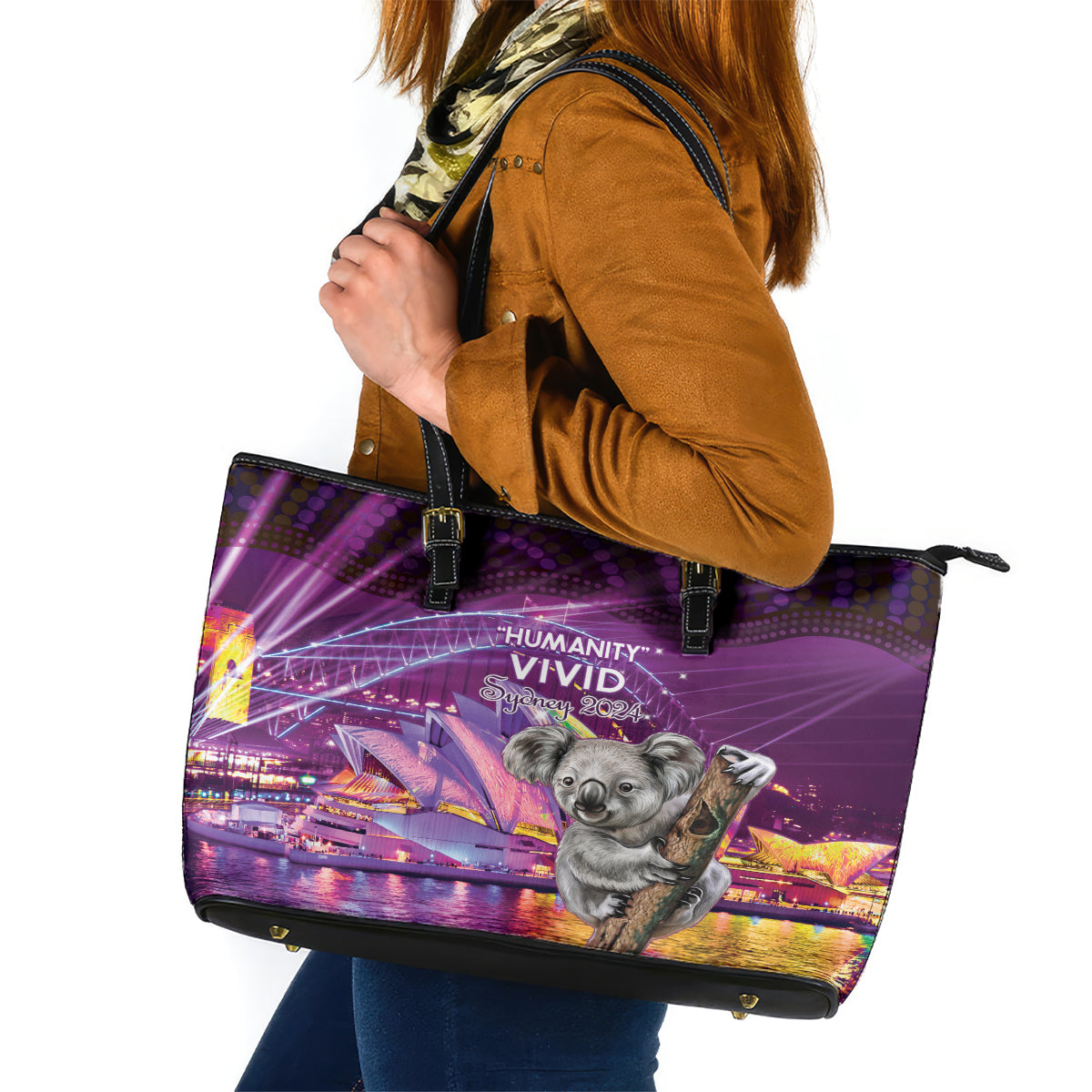 Vivid Sydney Australia Leather Tote Bag Humanity Aussie Koala Fanciful Light