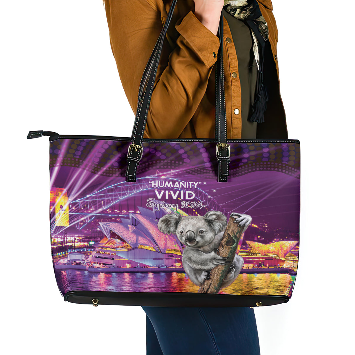 Vivid Sydney Australia Leather Tote Bag Humanity Aussie Koala Fanciful Light