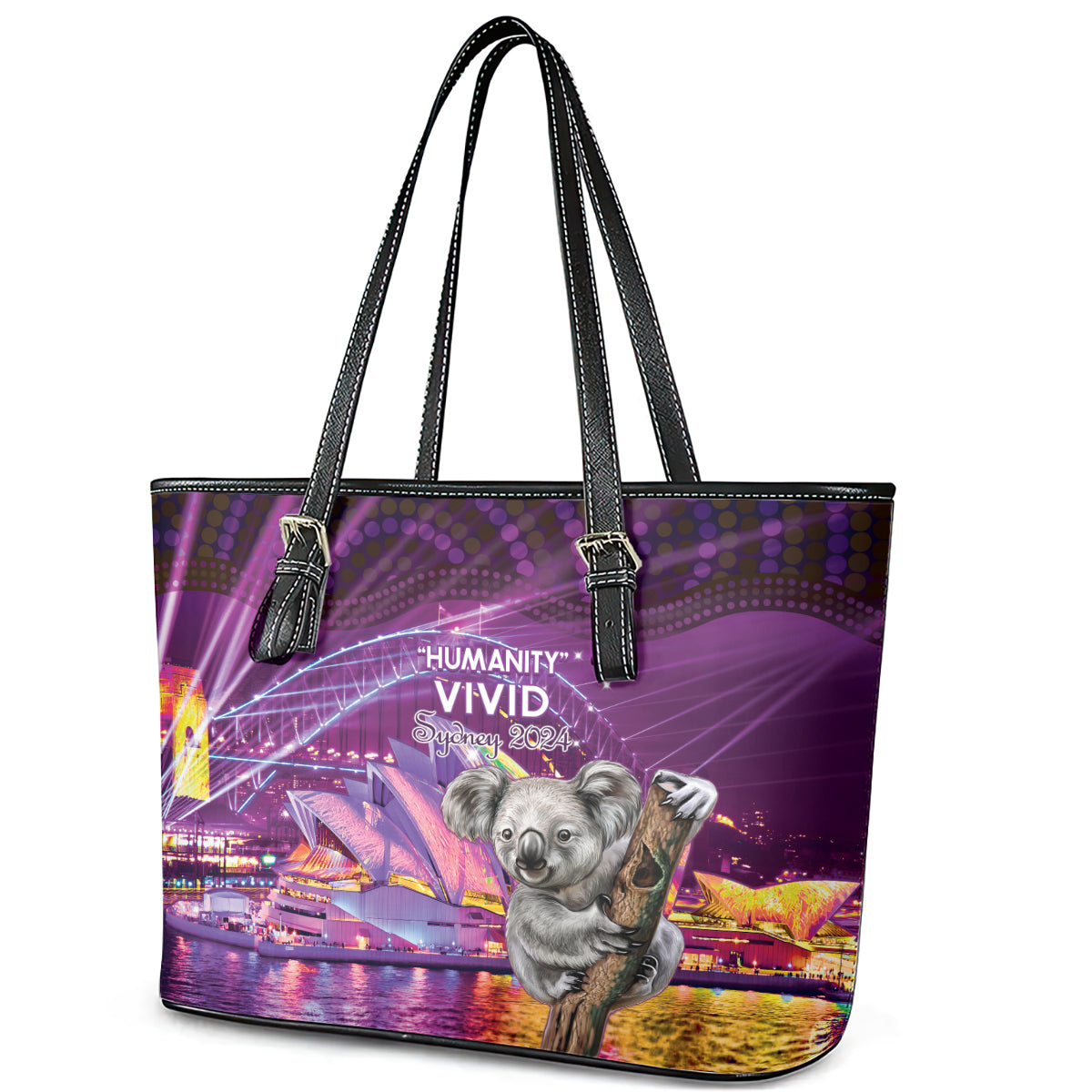 Vivid Sydney Australia Leather Tote Bag Humanity Aussie Koala Fanciful Light