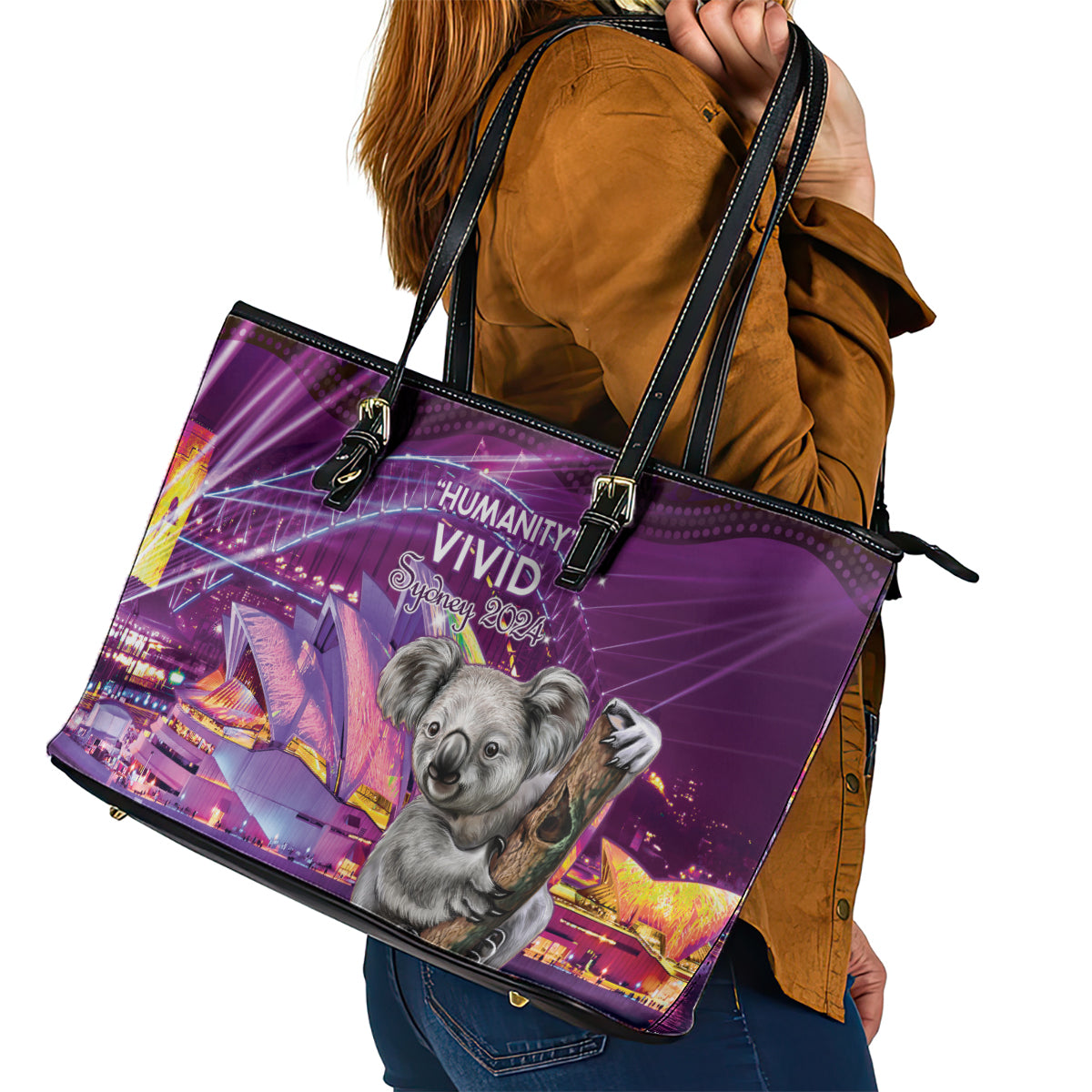 Vivid Sydney Australia Leather Tote Bag Humanity Aussie Koala Fanciful Light