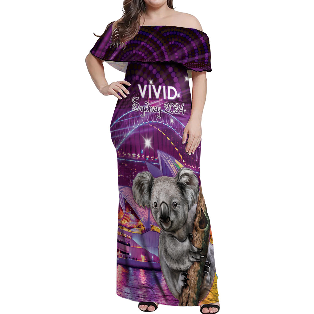 Vivid Sydney Australia Off Shoulder Maxi Dress Humanity Aussie Koala Fanciful Light