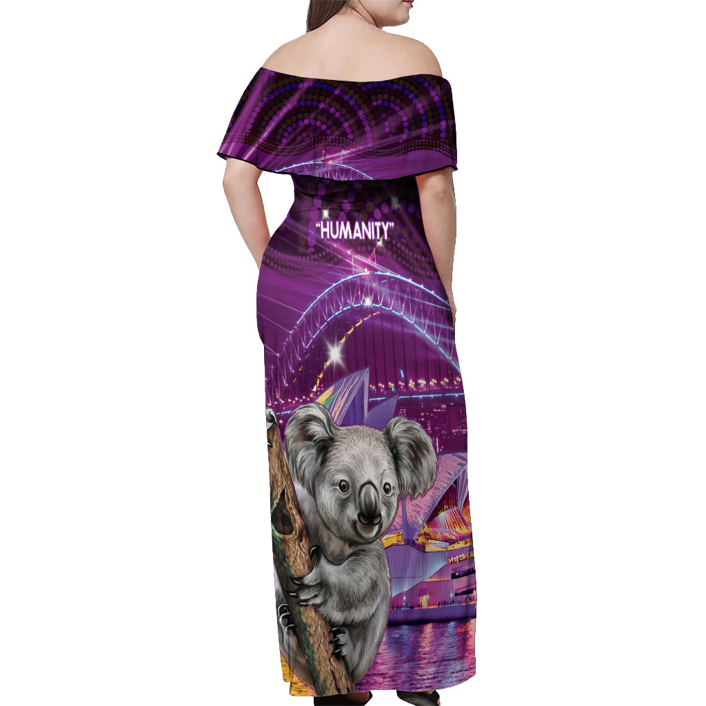 Vivid Sydney Australia Off Shoulder Maxi Dress Humanity Aussie Koala Fanciful Light