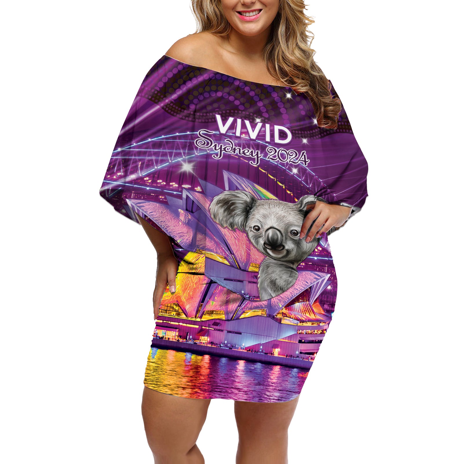 Vivid Sydney Australia Off Shoulder Short Dress Humanity Aussie Koala Fanciful Light