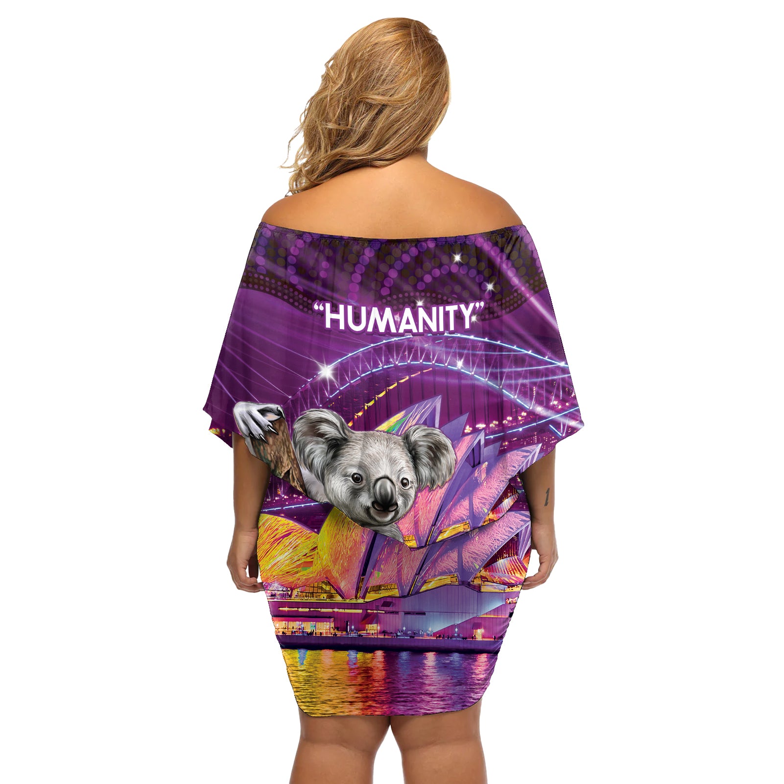 Vivid Sydney Australia Off Shoulder Short Dress Humanity Aussie Koala Fanciful Light