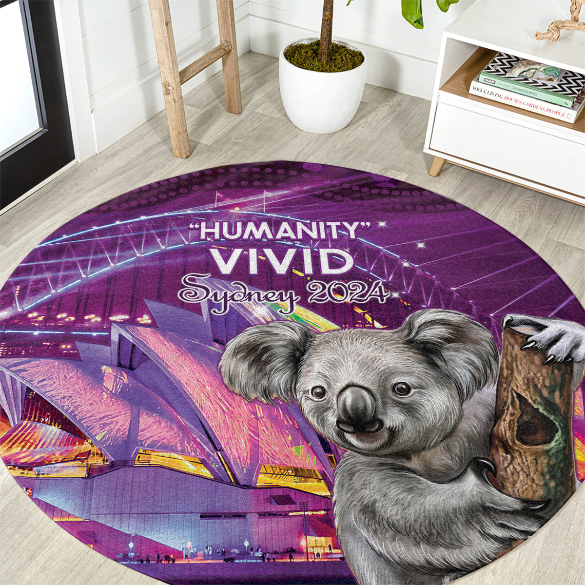 Vivid Sydney Australia Round Carpet Humanity Aussie Koala Fanciful Light