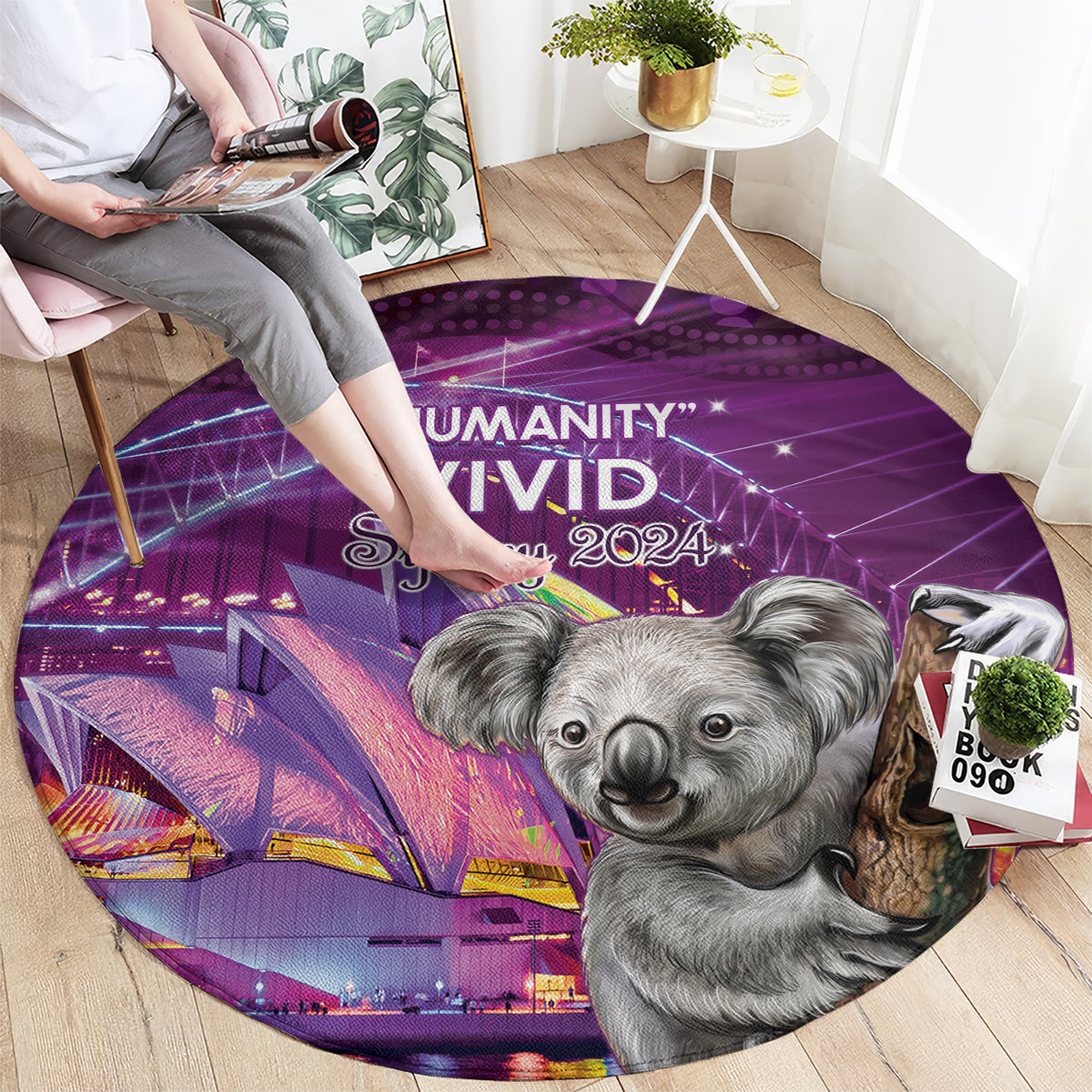 Vivid Sydney Australia Round Carpet Humanity Aussie Koala Fanciful Light