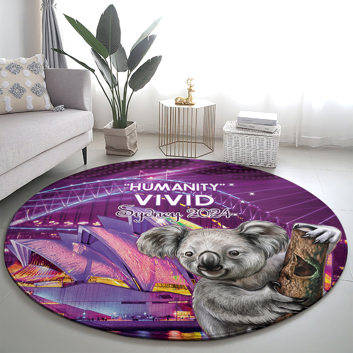 Vivid Sydney Australia Round Carpet Humanity Aussie Koala Fanciful Light