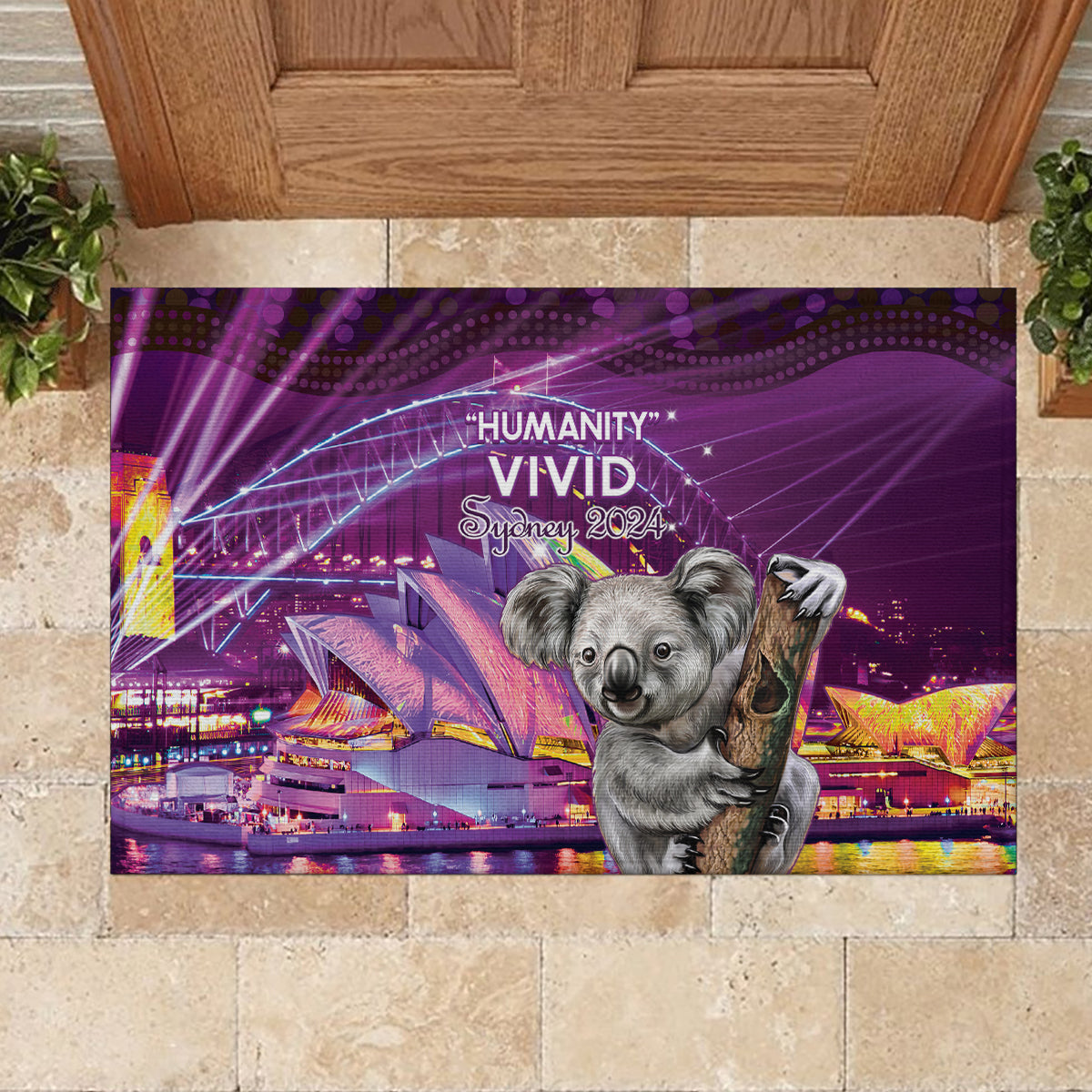 Vivid Sydney Australia Rubber Doormat Humanity Aussie Koala Fanciful Light