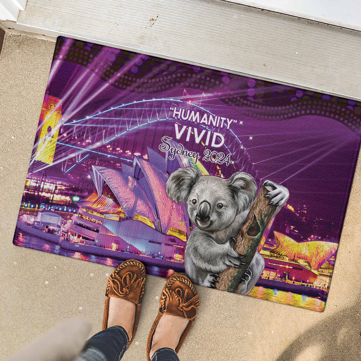 Vivid Sydney Australia Rubber Doormat Humanity Aussie Koala Fanciful Light