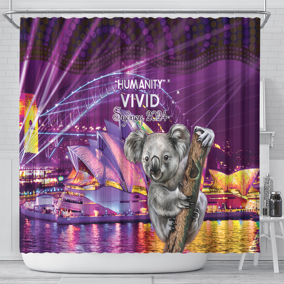 Vivid Sydney Australia Shower Curtain Humanity Aussie Koala Fanciful Light