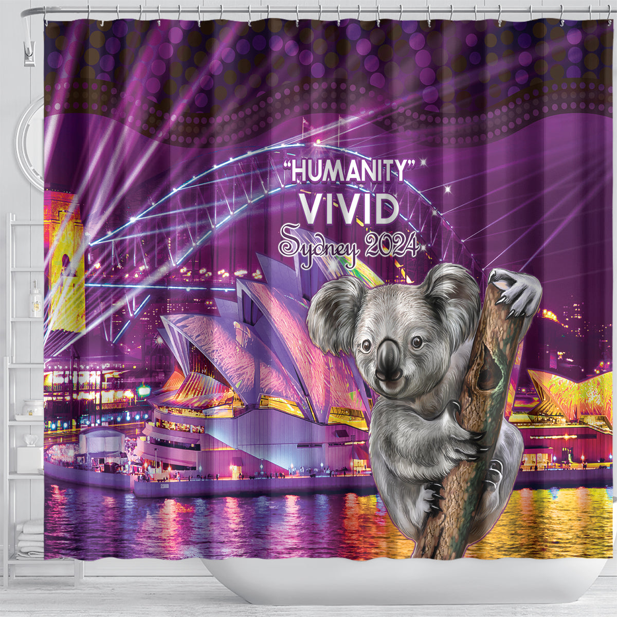 Vivid Sydney Australia Shower Curtain Humanity Aussie Koala Fanciful Light