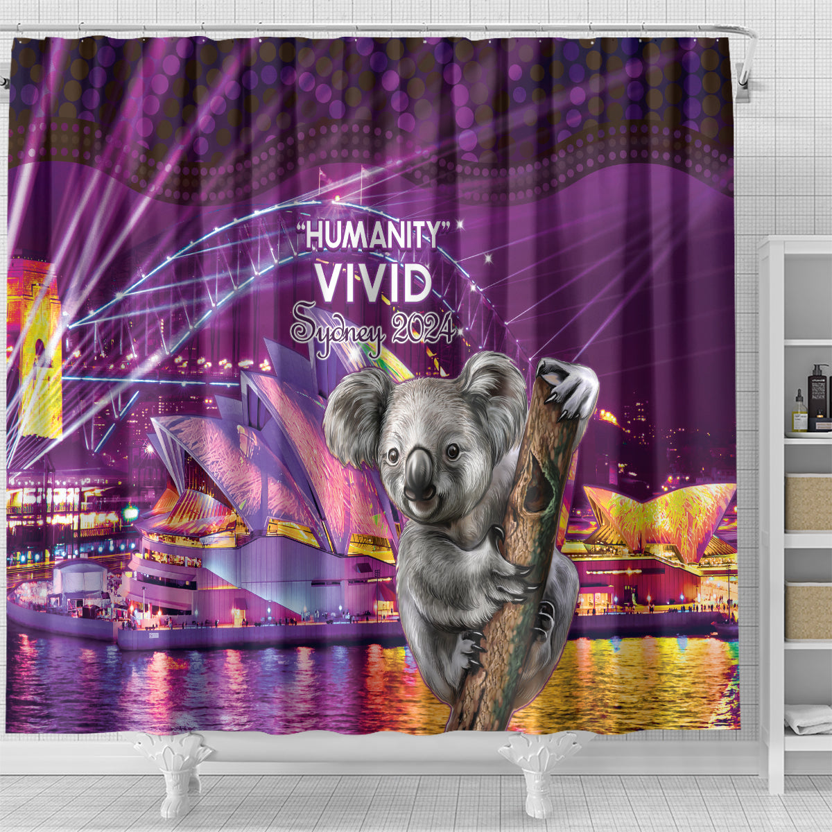 Vivid Sydney Australia Shower Curtain Humanity Aussie Koala Fanciful Light