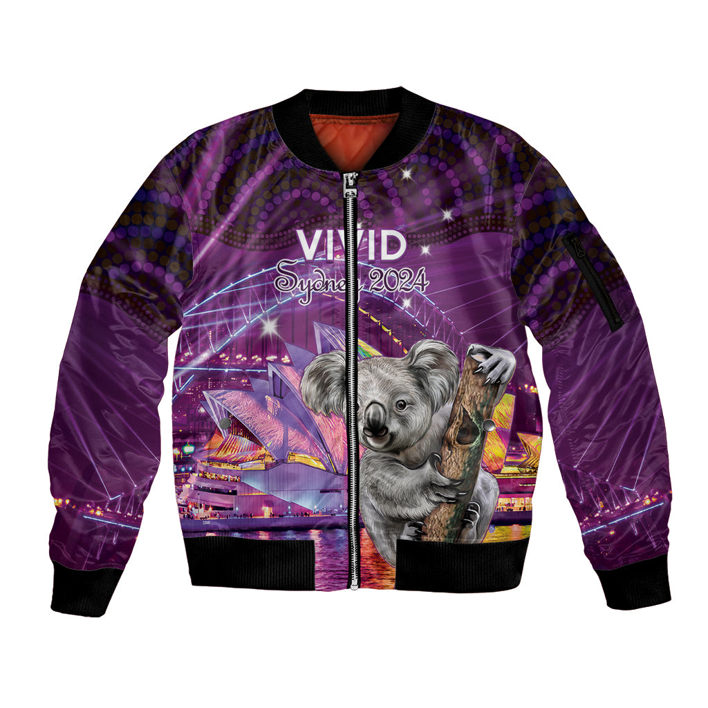 Vivid Sydney Australia Sleeve Zip Bomber Jacket Humanity Aussie Koala Fanciful Light