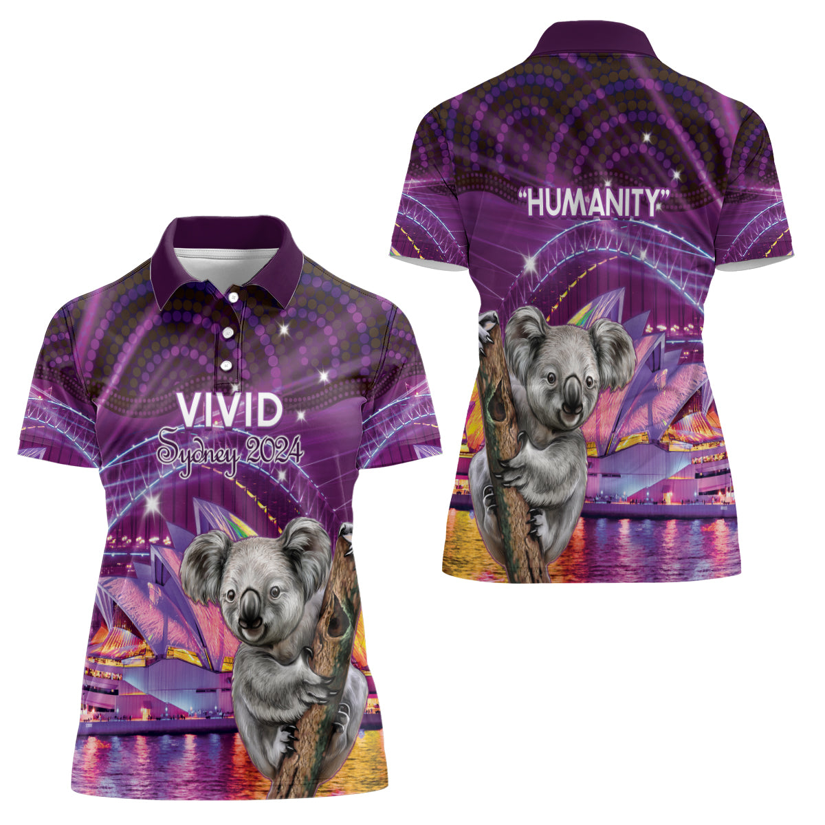 Vivid Sydney Australia Women Polo Shirt Humanity Aussie Koala Fanciful Light