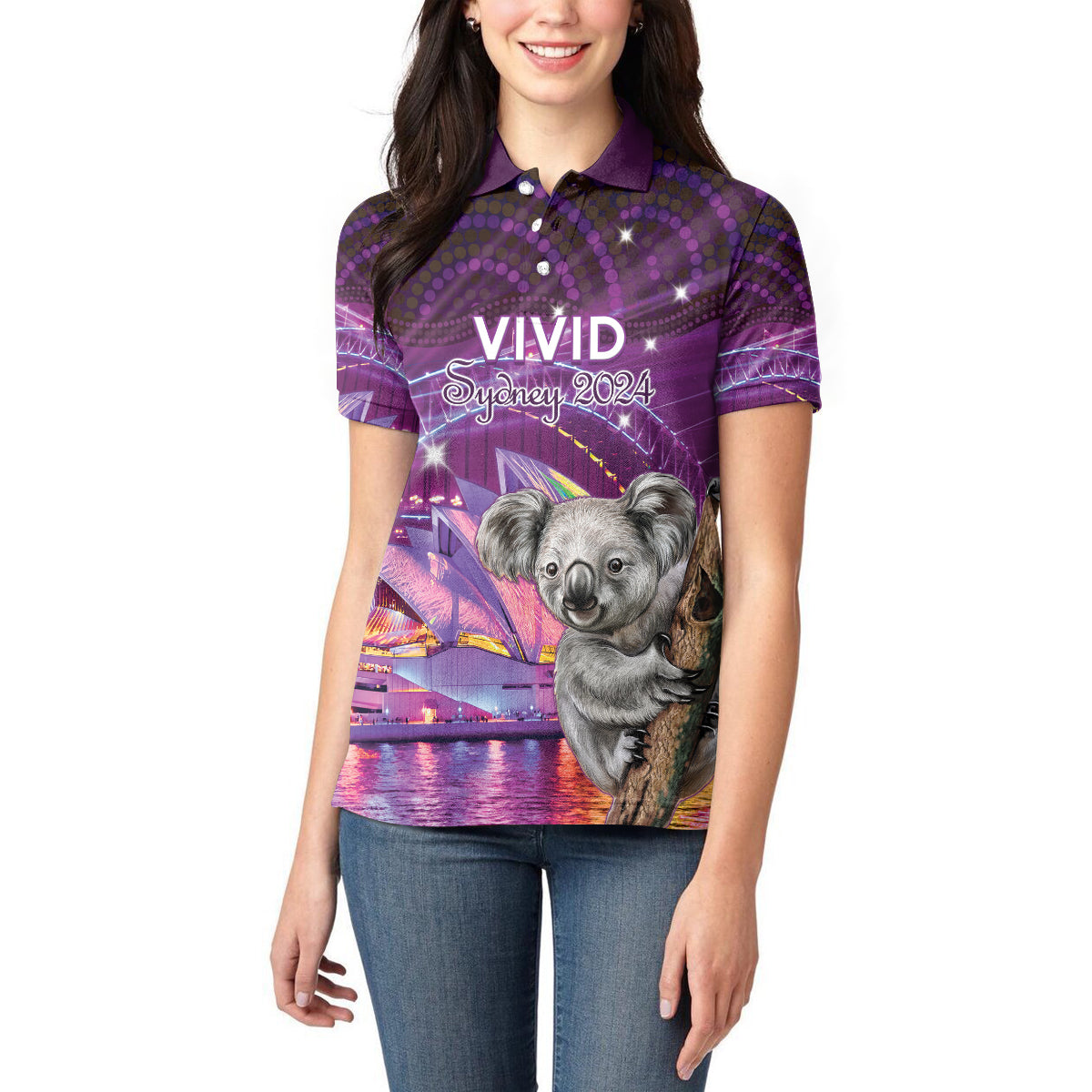 Vivid Sydney Australia Women Polo Shirt Humanity Aussie Koala Fanciful Light