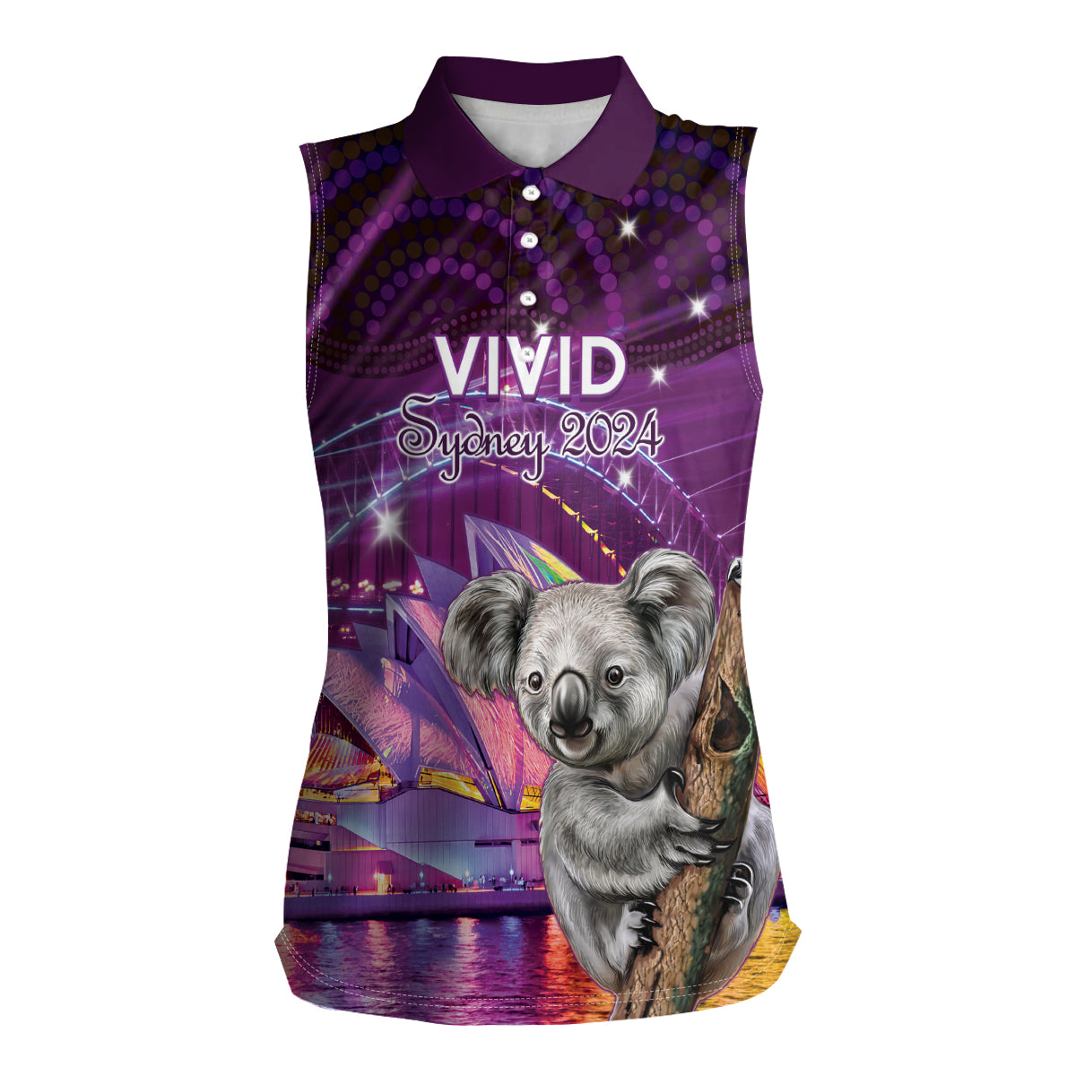 Vivid Sydney Australia Women Sleeveless Polo Shirt Humanity Aussie Koala Fanciful Light