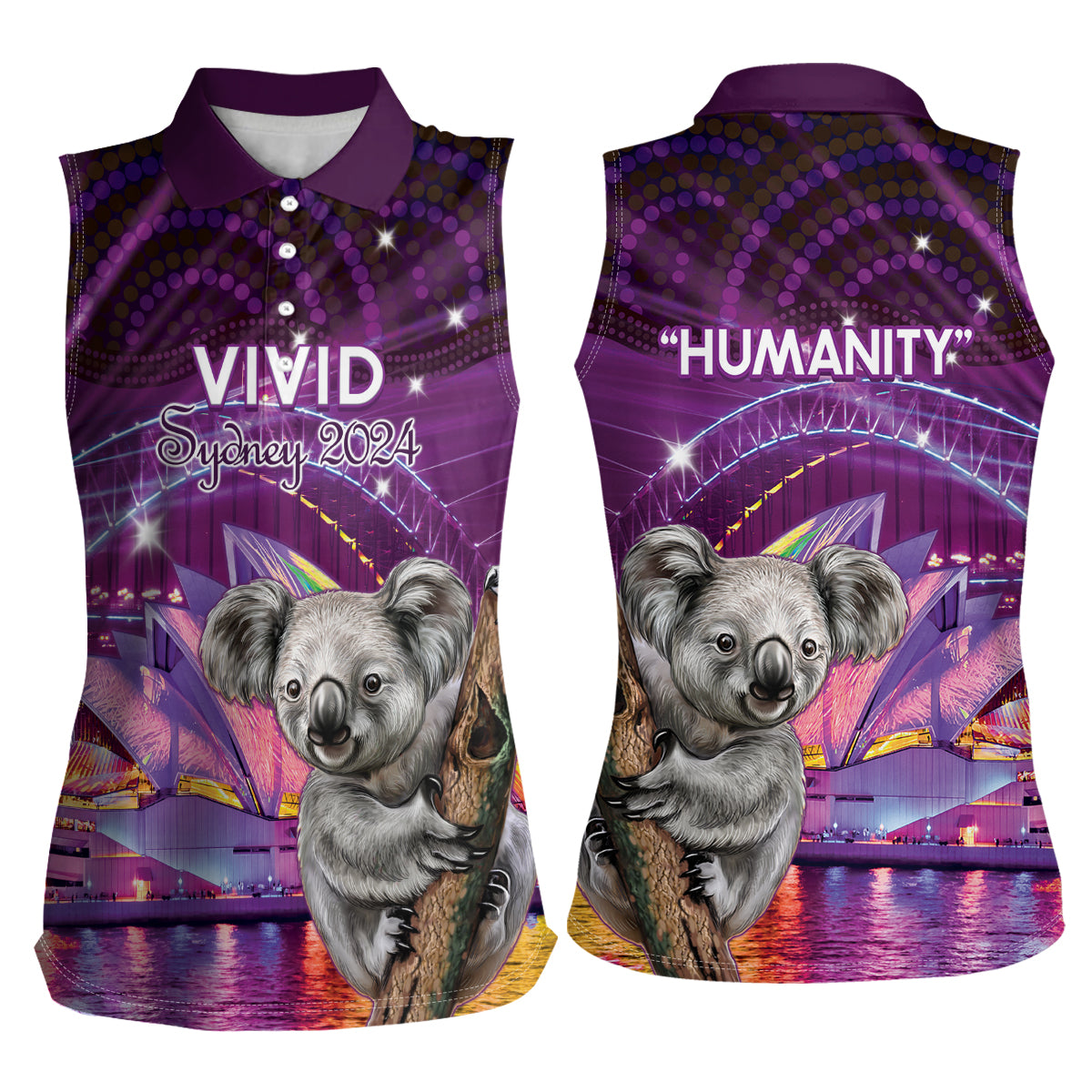 Vivid Sydney Australia Women Sleeveless Polo Shirt Humanity Aussie Koala Fanciful Light