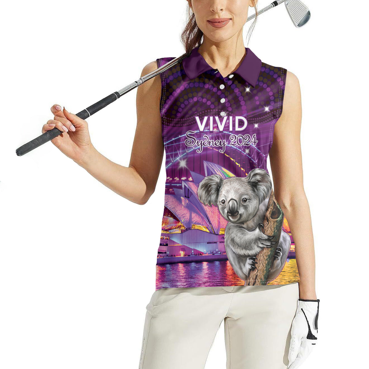 Vivid Sydney Australia Women Sleeveless Polo Shirt Humanity Aussie Koala Fanciful Light