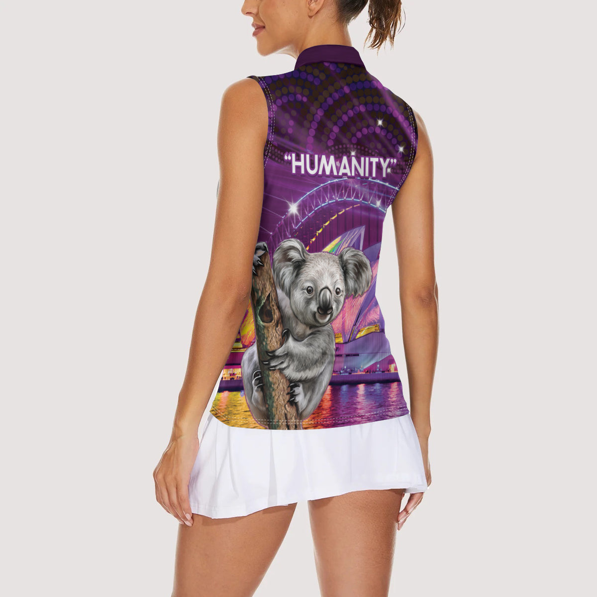 Vivid Sydney Australia Women Sleeveless Polo Shirt Humanity Aussie Koala Fanciful Light