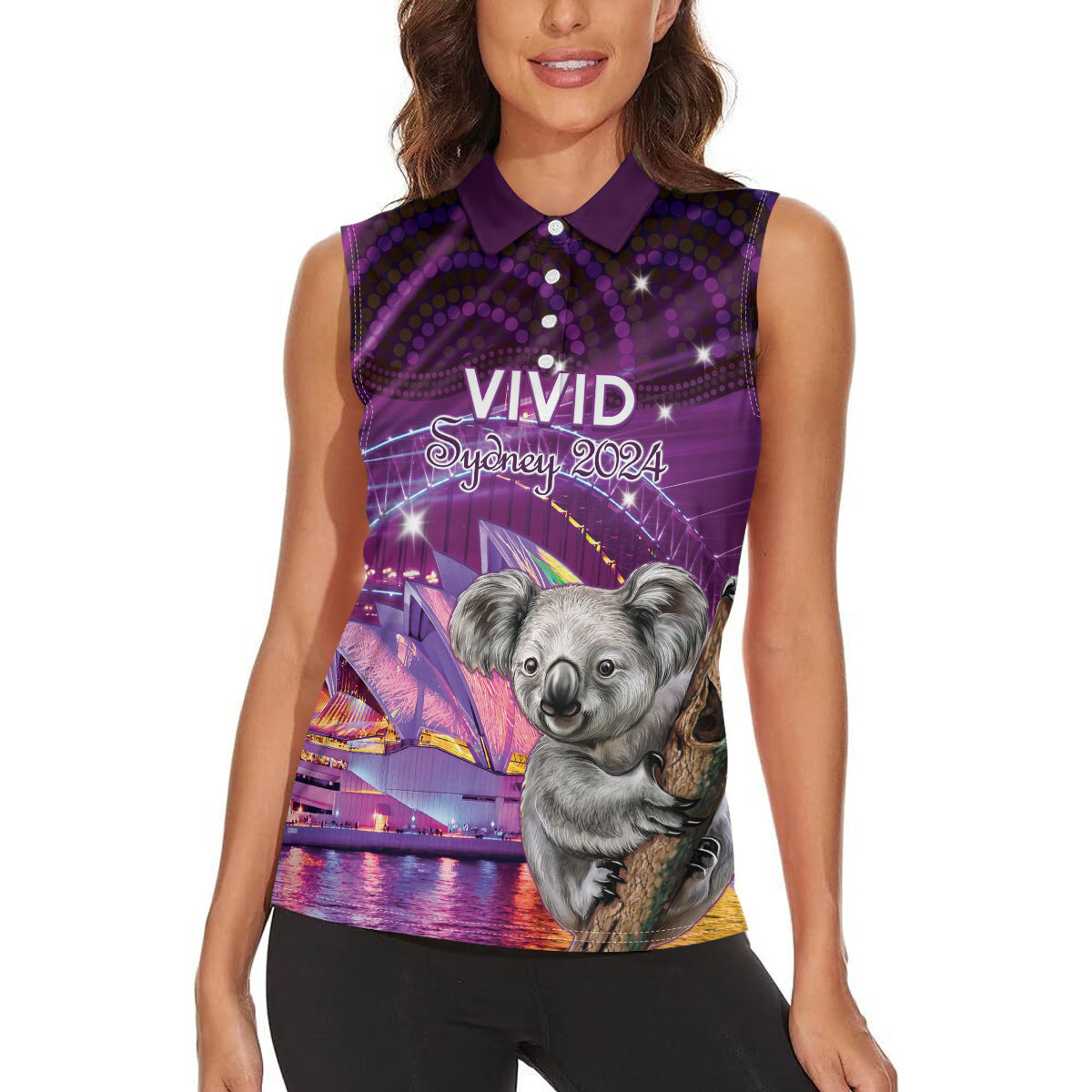 Vivid Sydney Australia Women Sleeveless Polo Shirt Humanity Aussie Koala Fanciful Light