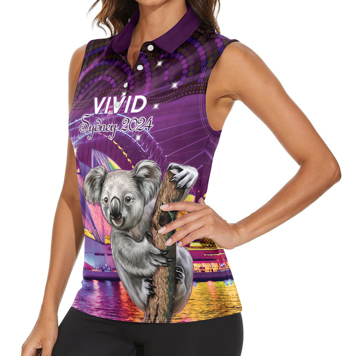 Vivid Sydney Australia Women Sleeveless Polo Shirt Humanity Aussie Koala Fanciful Light