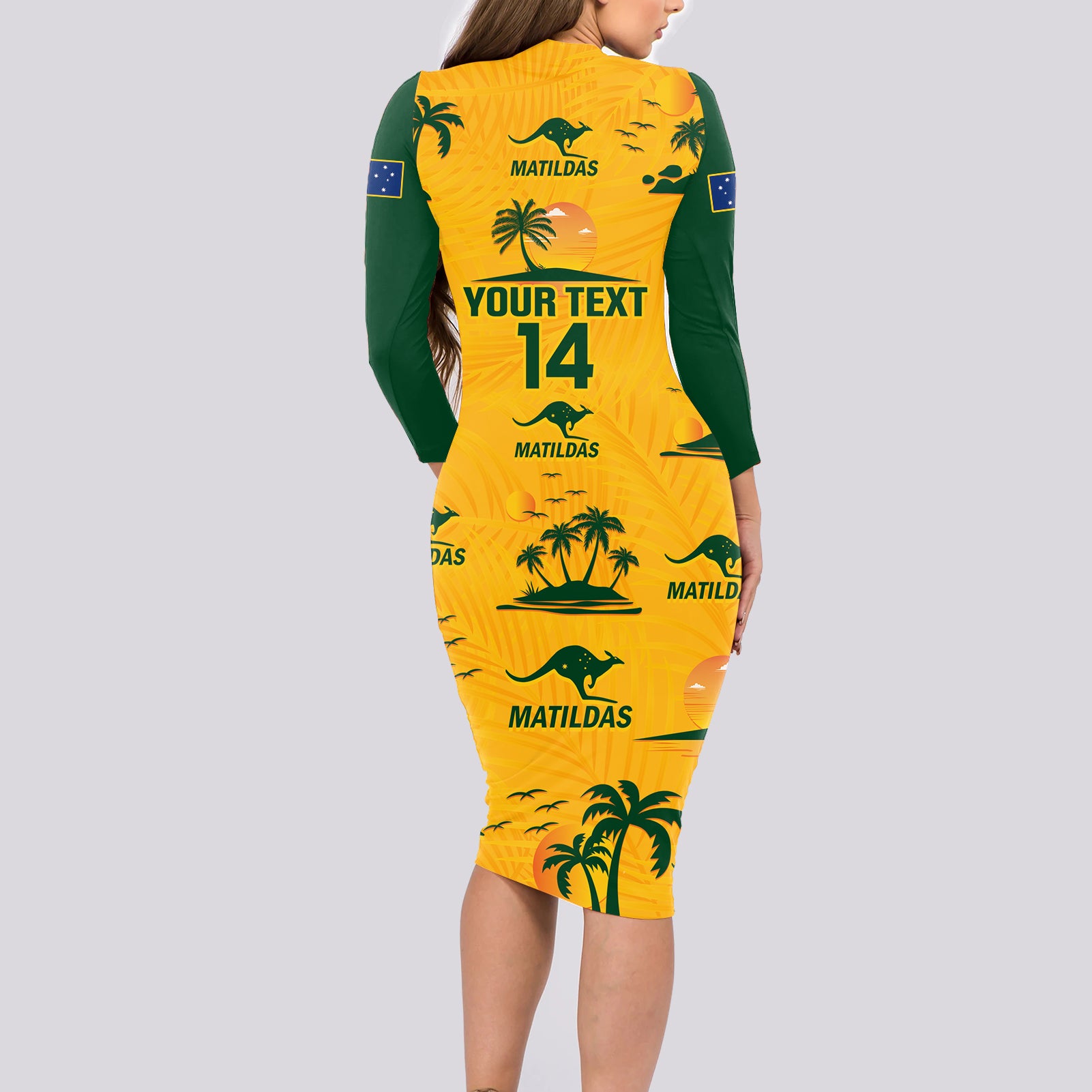 custom-australia-soccer-long-sleeve-bodycon-dress-matildas-world-cup-2023-tropical-style