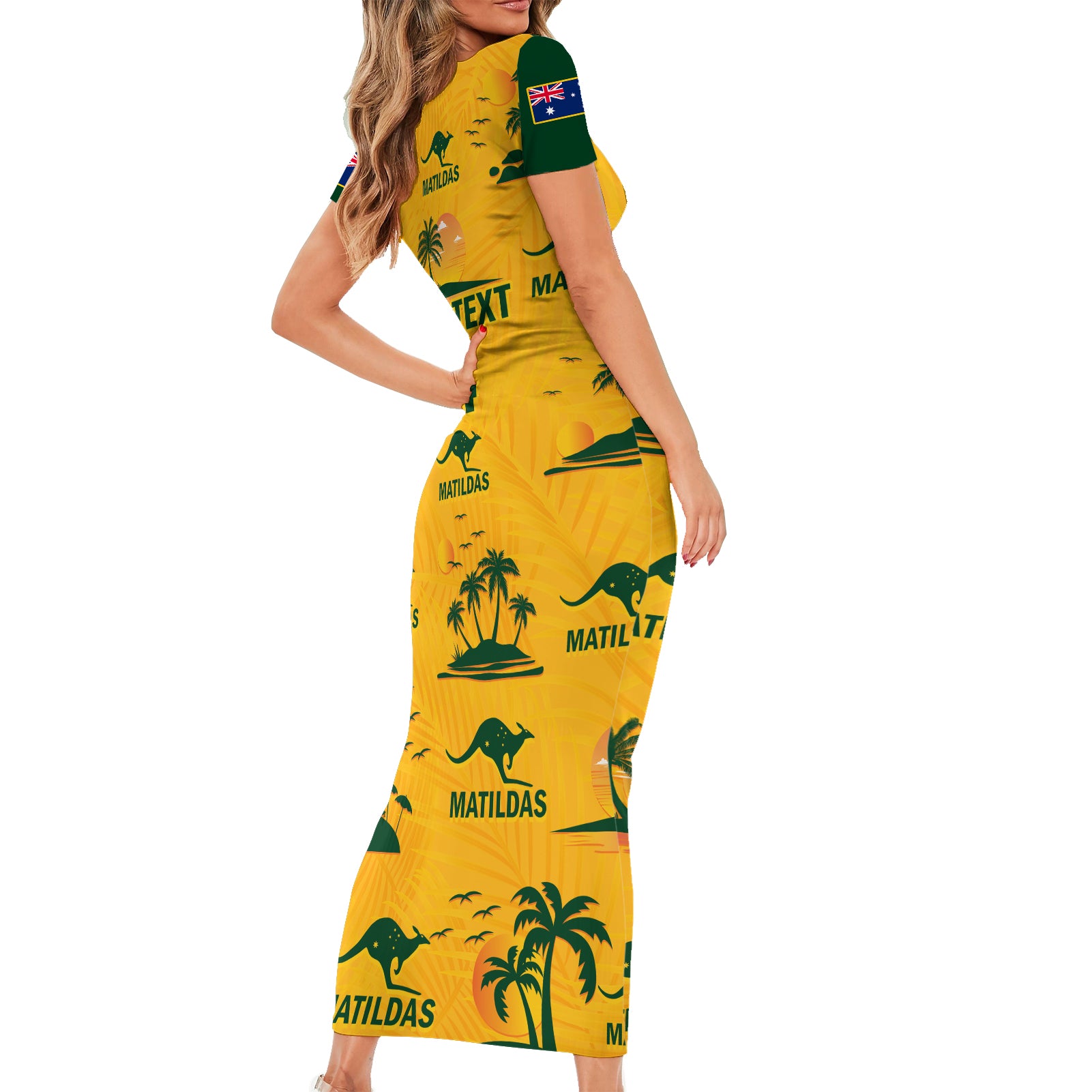 custom-australia-soccer-short-sleeve-bodycon-dress-matildas-world-cup-2023-tropical-style